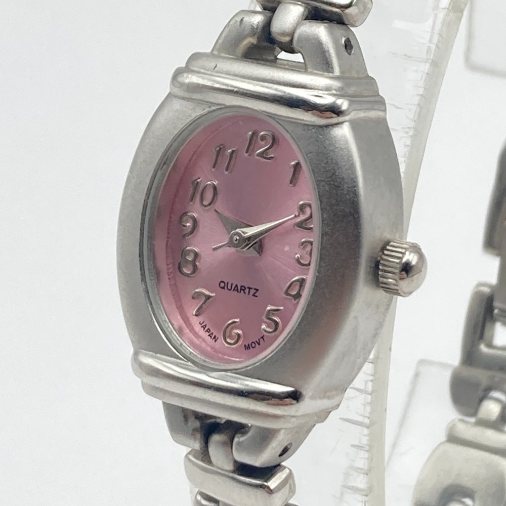 Advance Womens Watch 19mm Silver Tone Matte Pink Dial Oval New Battery 6.75"